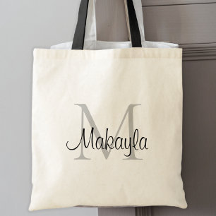 Elegant Black Personalized Monogram Tote Bag