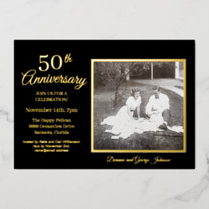 Elegant Black Photo 50th Anniversary Gold