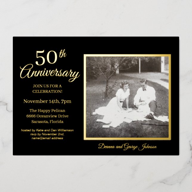 Elegant Black Photo 50th Anniversary Gold (Front)