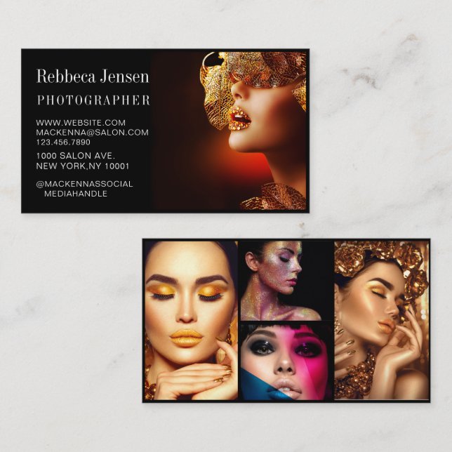 Elegant Black Photo Collage Modern Photography  Business Card (Front/Back)