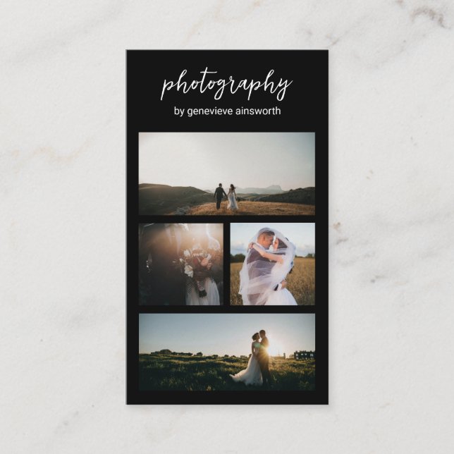 Elegant Black Photo Collage Modern Photography Business Card (Front)