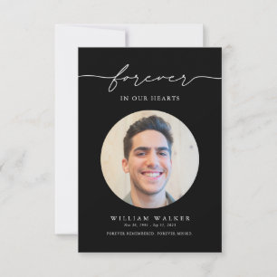 Elegant Black Photo Forever In Our Hearts Funeral Thank You Card