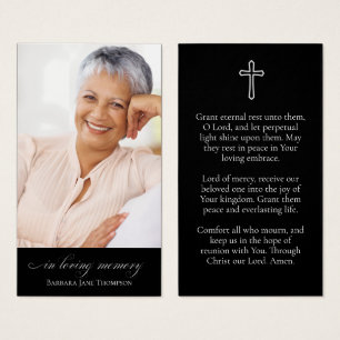 Elegant Black Photo Funeral Prayer Card