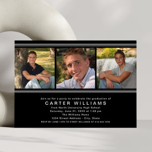 Elegant Black Photo Graduation Party Invitation