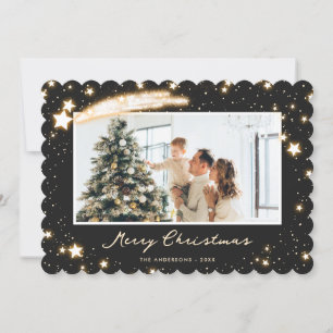 Elegant Black Photo Merry Christmas Card