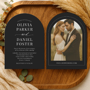 Elegant Black Photo Minimalist Wedding Invitation