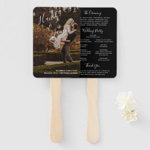 Elegant Black Photo Modern Wedding Program Hand Fan