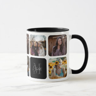Elegant Black Photo Name Collage Monogram Mug