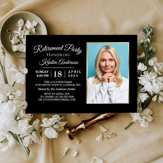 Elegant Black Photo Retirement Party Invitation