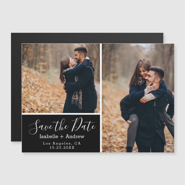 Elegant Black Photo Save the Date Magnetic Invitation (Front/Back)