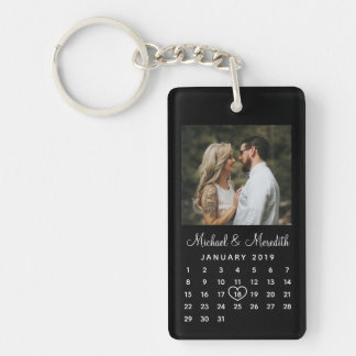 Elegant Black Photo Wedding Anniversary Calendar Key Ring