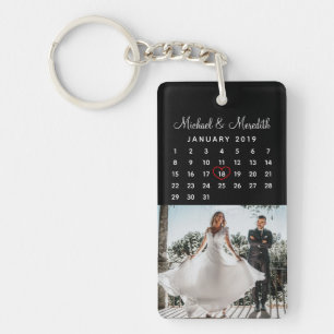 Elegant Black Photo Wedding Anniversary Calendar Key Ring