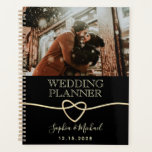 Elegant Black Photo Wedding Planner<br><div class="desc">Simple,  elegant,  minimal,  modern black wedding planner book with photo and faux gold foil rope heart.</div>