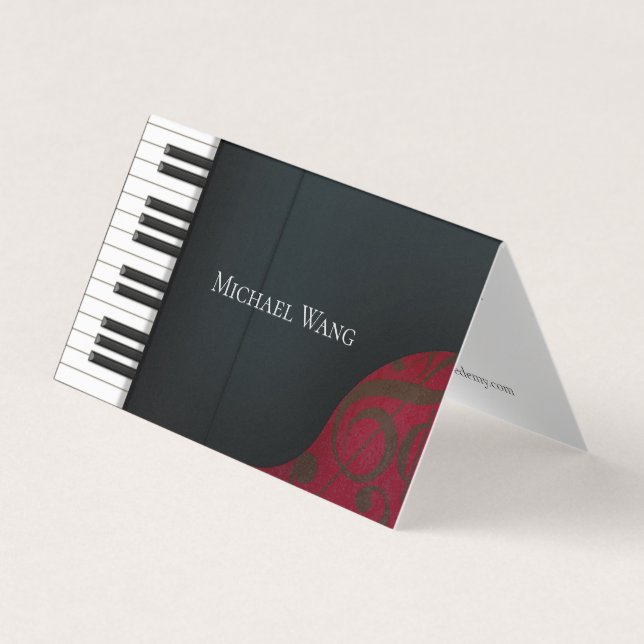 Elegant Black Piano Music Education & Performance Business Card (Front)