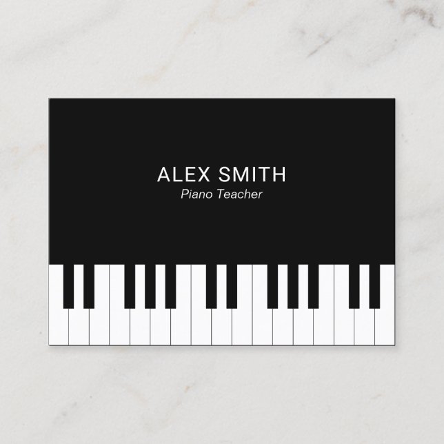 Elegant Black Piano Teacher Business Card (Front)