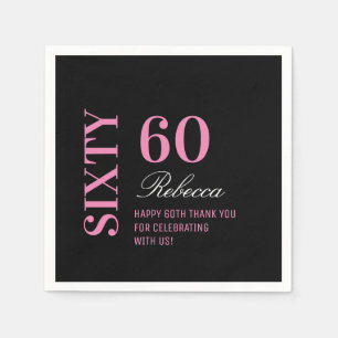 Elegant Black & Pink 60 Birthday Party Cocktail  Napkin