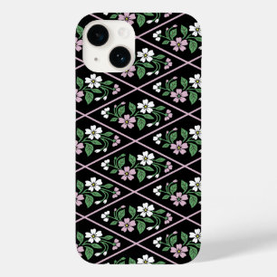 Elegant Black Pink and White Floral Pattern Case-Mate iPhone 14 Case