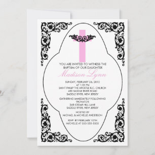 Elegant Black & Pink Baptism Invitation