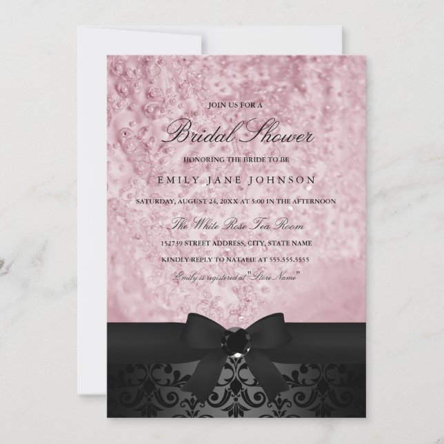 Elegant Black & Pink Bow Bridal Shower Invite (Front)