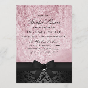 Elegant Black & Pink Bow Bridal Shower Invite