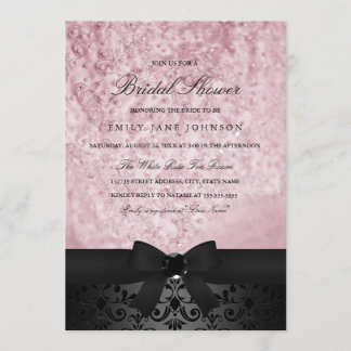 Elegant Black & Pink Bow Bridal Shower Invite