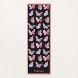 Elegant Black Pink Butterfly Pattern Zen Yoga Yoga Mat