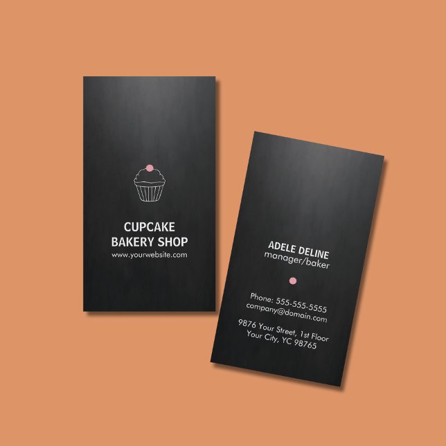 Elegant Black Pink Cupcake Sweet Bakery Shop Business Card (Creator Uploaded)