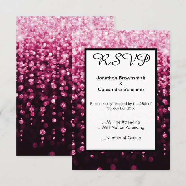 ELEGANT BLACK PINK DIAMOND WATERFALL RSVP INVITATION (Front/Back)