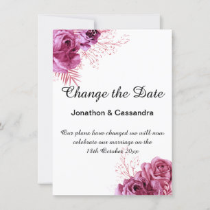 ELEGANT BLACK PINK FLORAL BORDER CHANGE THE DATE