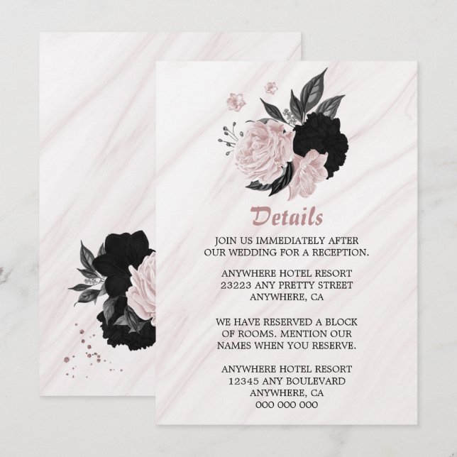 Elegant black pink flowers detail enclosure card (Front/Back)