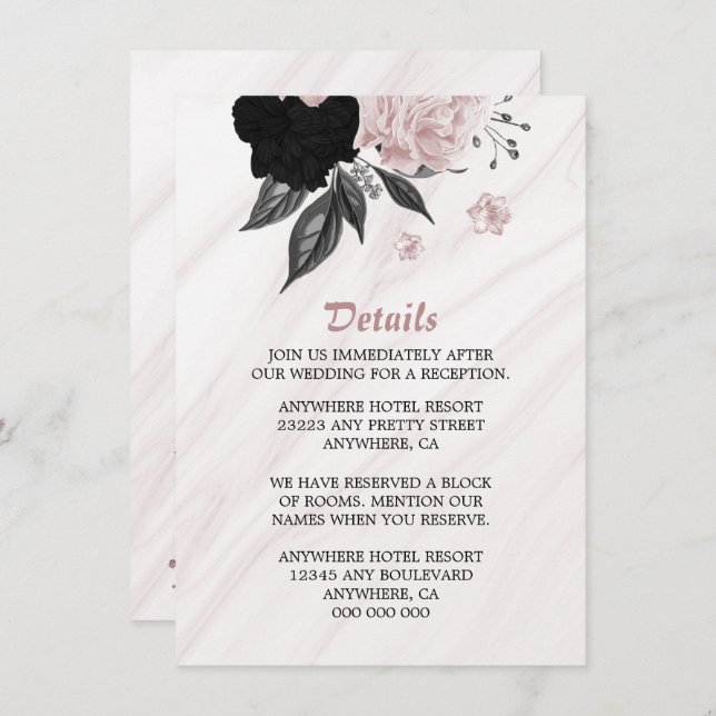 Elegant black pink flowers detail enclosure card (Front/Back)