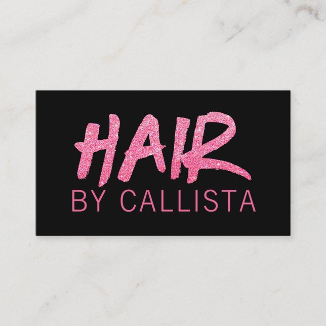 Elegant Black Pink Glitter Hair Business Card (Front)