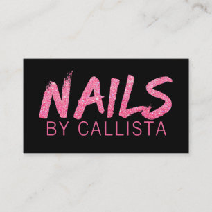Elegant Black Pink Glitter Nails Business Card