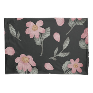 Elegant Black Pink Green Floral Pillowcase