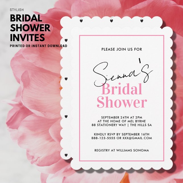 Elegant Black Pink Hearts Bridal Shower Invitation (Creator Uploaded)