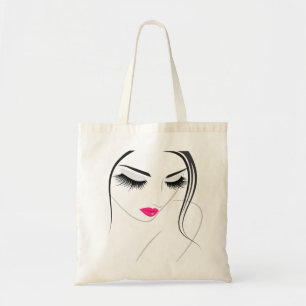 Elegant Black Pink Line Art Woman Face Drawing Tote Bag
