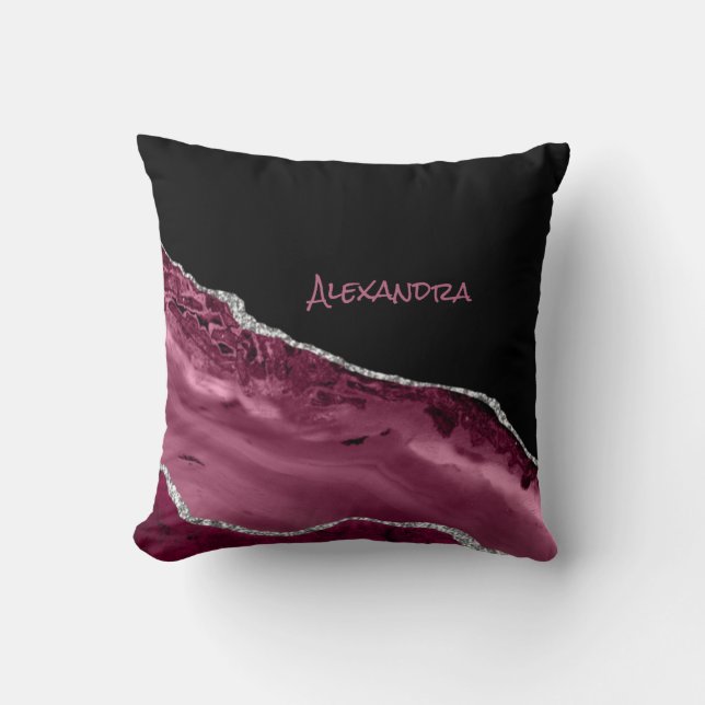 Elegant Black Pink Magenta Glitter Cushion (Front)