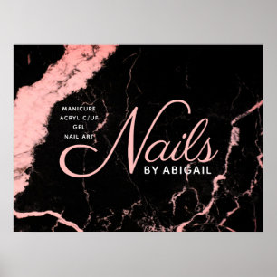Elegant Black & Pink Marble Nails By "Name" Poster