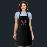 Elegant Black Pink  Monogram Girly Feminine Script Apron<br><div class="desc">Simple Black Magenta Hot Pink  Monogram Elegant Feminine Script Apron</div>