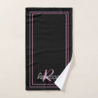 Elegant Black Pink Monogram Initial Name Striped 