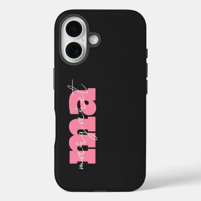 Elegant Black pink monogram initial script name Case-Mate iPhone Case (Back)