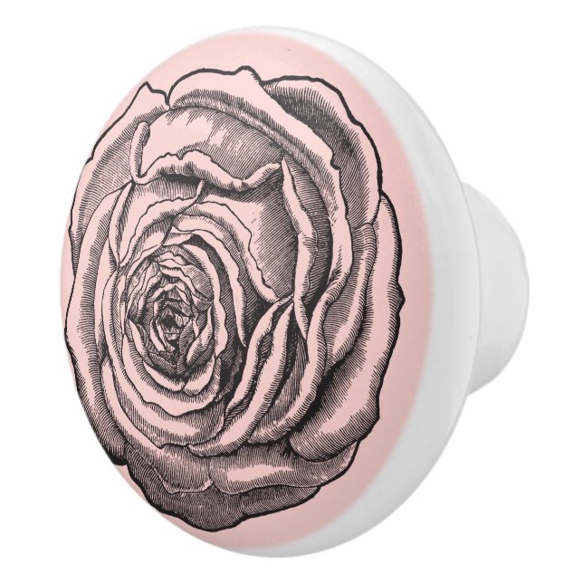 Elegant Black Pink  Parisien Rose Blossom Flower Ceramic Knob (Right)