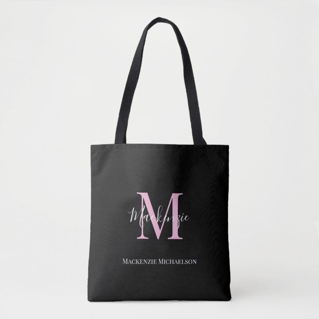 Elegant Black Pink Personalised Monogram Name   Tote Bag (Front)