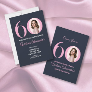 Elegant Black Pink Photo 60th Birthday Invitation