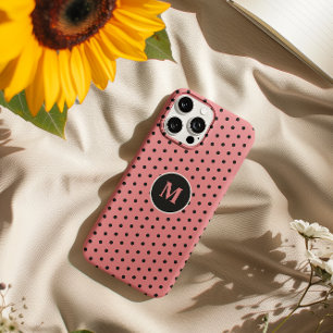 Elegant Black & Pink Polka Dot Monogram iPhone 16 Pro Max Case