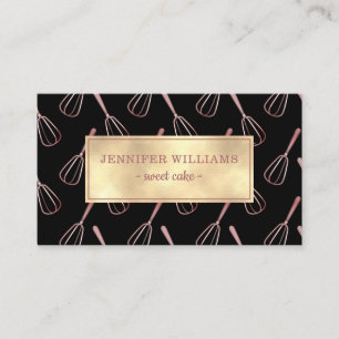 Elegant Black Pink Rose Gold Whisk Baking Business Card