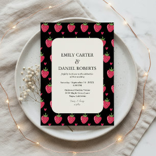 Elegant Black & Pink Strawberry Wedding Invitation