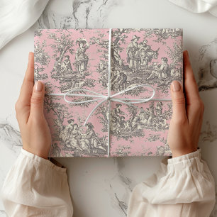 Elegant Black Pink Toile French Scenic Gift Wrapping Paper