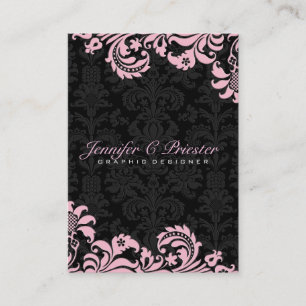 Elegant Black & pink  Vintage Floral Damasks 2 Business Card