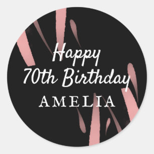 Elegant Black Pink Watercolor 70th Birthday  Classic Round Sticker